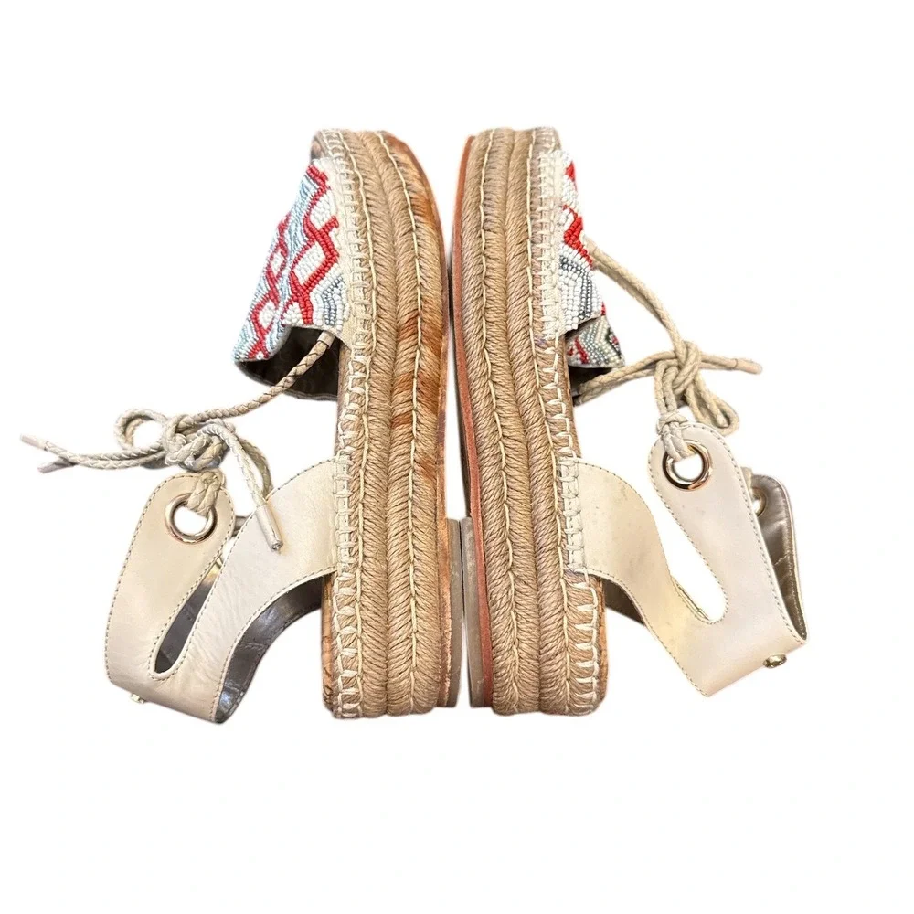 Sam Edelman‎ Espadrille Sandals Womens 9 Beige Beaded Lace-Up Platform Boho